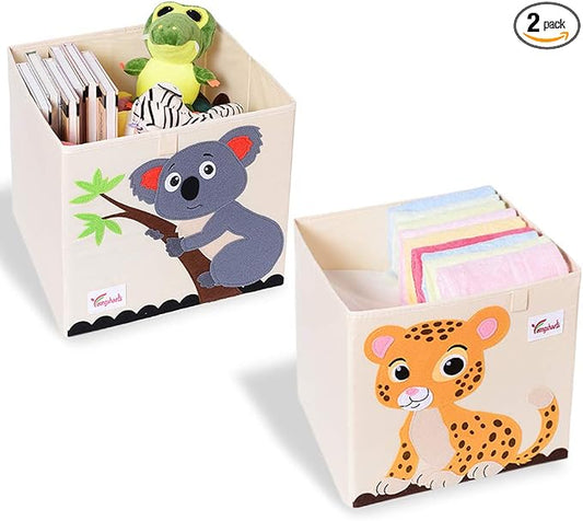 SITAKE 2 Pcs Foldable Animal Toy Storage Box/Bin/Cube, Collapsible Storage Organizer Chest Basket Container for Kids, Toddlers, Boys and Girls(13 x 13 x 13 Inch, Tiger & Koala)