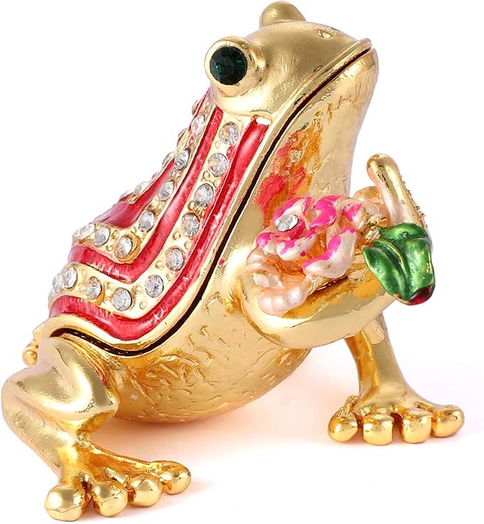 QIFU Hand Painted Enameled Frog Decorative Hinged Jewelry Trinket Box Unique Gift for Home Decor