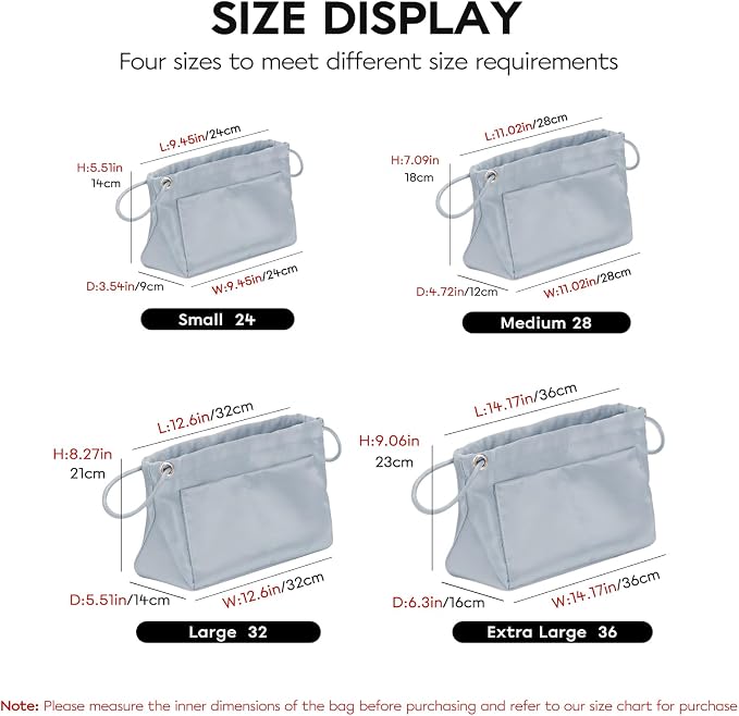 GIVLEFLY Large Purse Organizer Insert, Satin Fabric Handbag Organizer with Multiple Pockets, Drawstring Tote Bag Organizer Insert, Lightweight Bag Insert for Handbags & Tote Bags，Blue