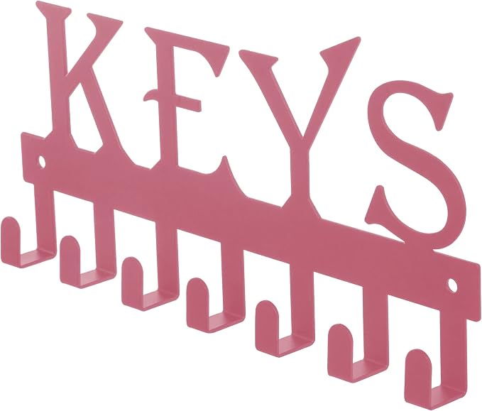 FairyCity Keys Holder for Wall Metal Vintage Keys Hook-25cm*12.8cm Home Decor Key Hanger Decorative with 7 Hooks,Pink