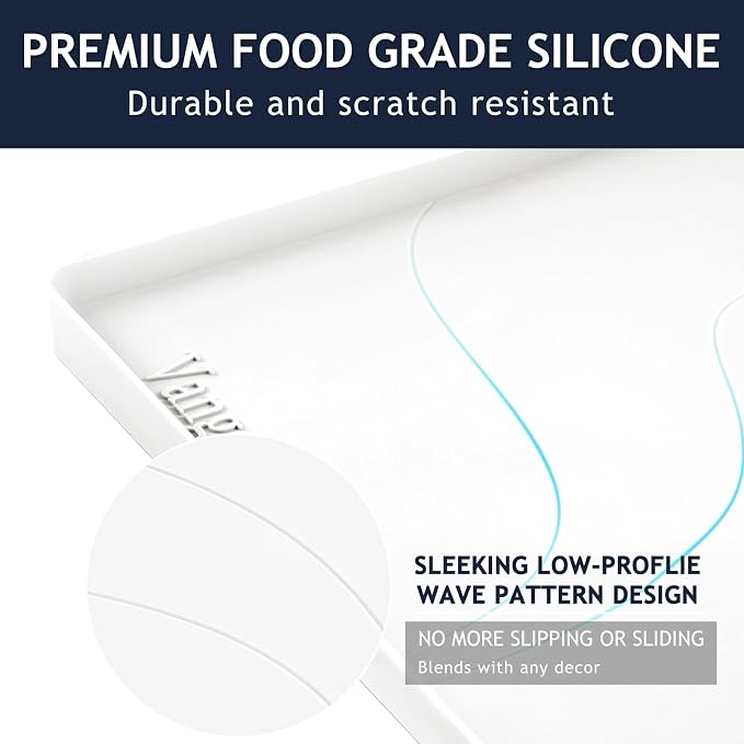 Heavy Duty Silicone Under Sink Mats for Kitchen Waterproof 19" x 19", Extra Thick Under Sink Rubber Mat Drip Tray, Raised Edge Under Sink Liner,Prevent Drips, Leaks, Spills,White