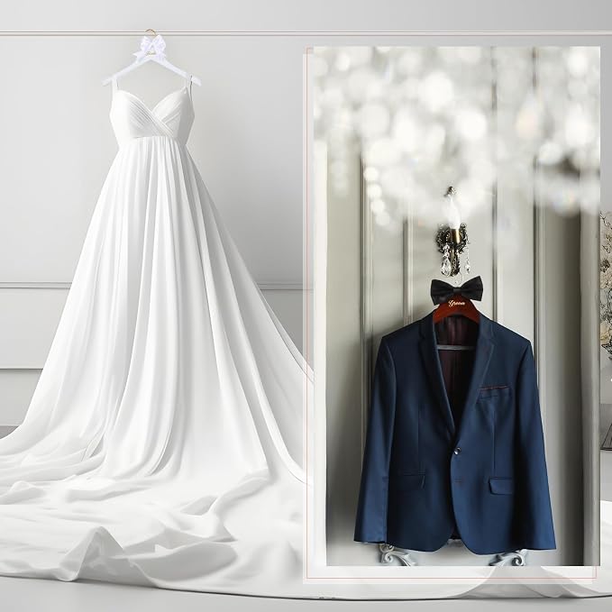 Beeveer 2 Pcs Bride Hanger for Wedding Dress Bride and Groom Wooden Wedding Dress Hanger Set with Bow Tie for Tuxedo Suit Gift Bridal Party Shower