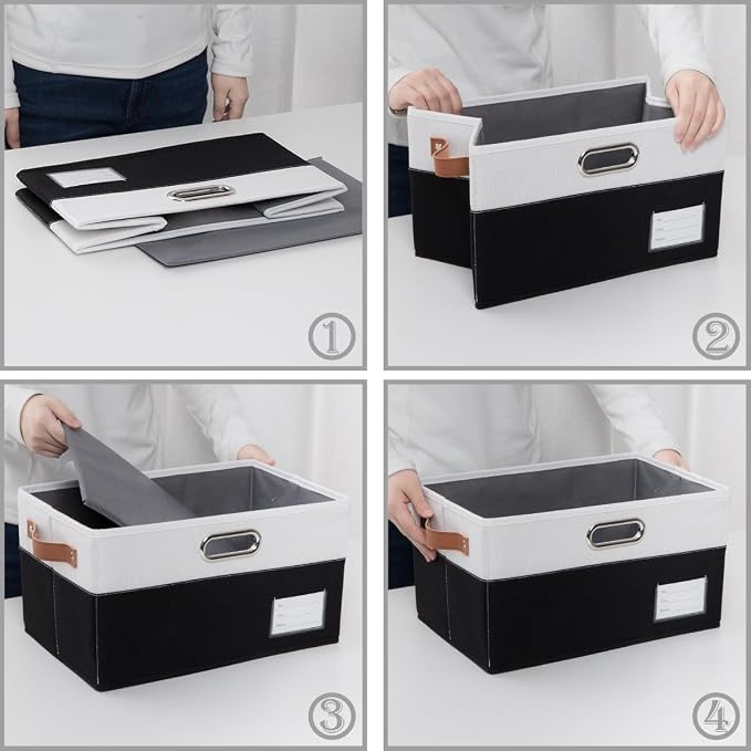 PRANDOM Foldable Storage Bins with Lids [3-Pack] Fabric Collapsible Storage Boxes Baskets Cubes Containers with Handles for Closet Living Room Bedroom (Black & White 14.9x9.8x9.8'')