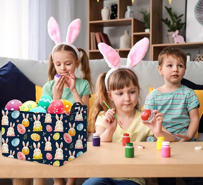Rectangular Easter Basket for Kids & Baby - Cute Toy Storage Bin, Organizer Shelf, Book Basket & Room Decor (Dark Blue Easter)