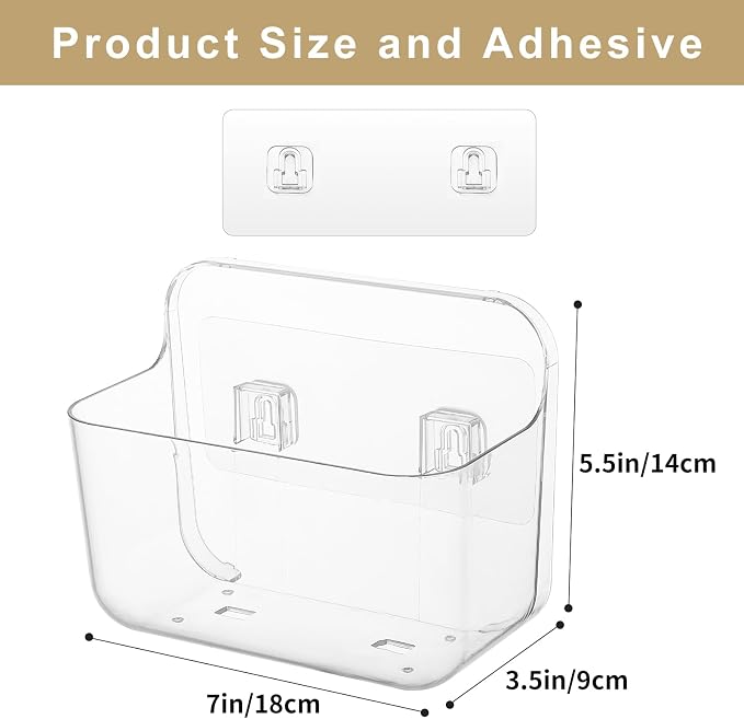 2 Pack Adhesive Cabinet Door Organizer, Compact Kitchen Under Sink Organizer, Clear Lid Storage Container for Pantry Shelves, Wall Mounted Bathroom Shower Caddy Hanging Closet Organizer