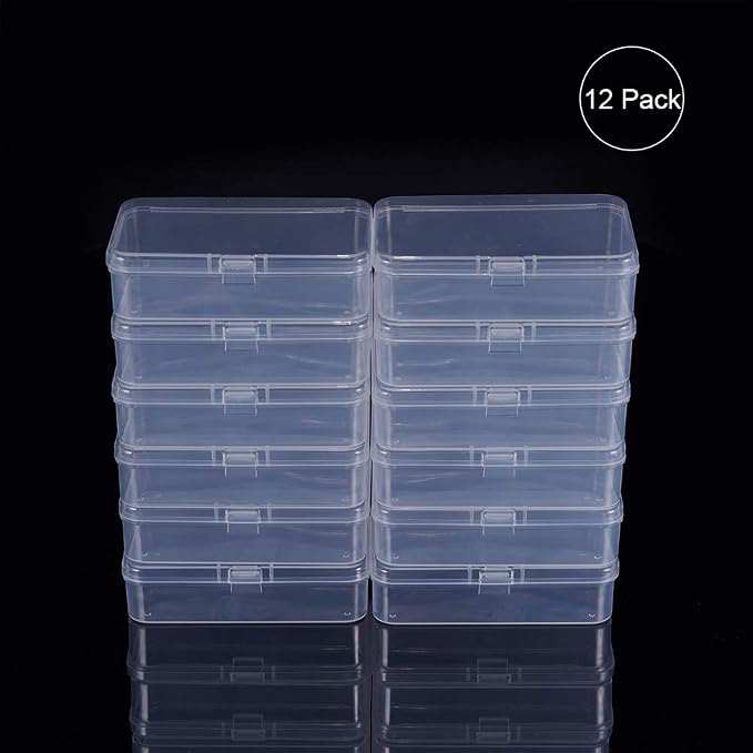 BENECREAT 12 Pack Rectangle Clear Plastic Bead Storage Containers Box Case with Lid for Earplugs Tiny Bead Dices and Other Craft Accessories - 3.7x2.5x1 Inches