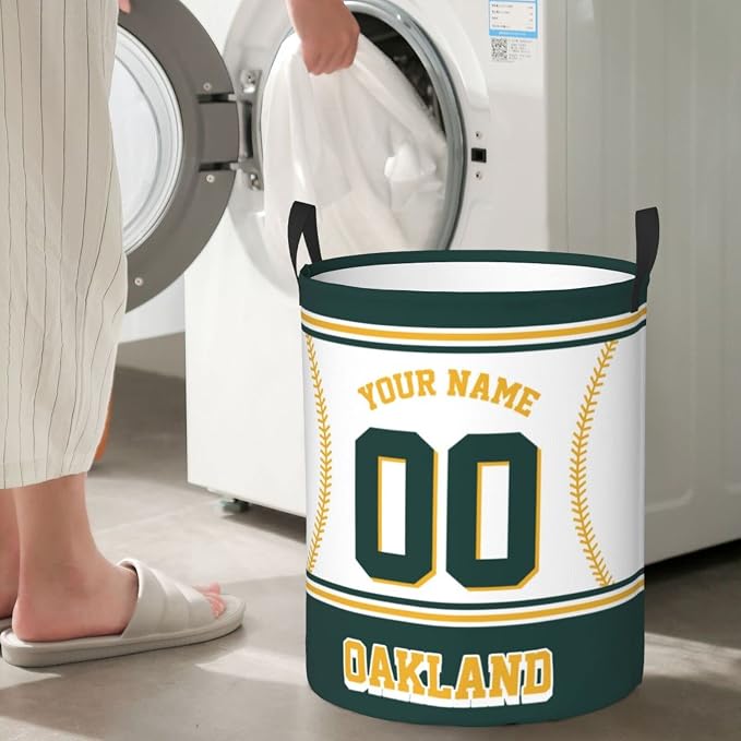 Custom Oakland Laundry Hamper Personalized Laundry Basket Customized Name And Number Collapsible Storage Basket for Bedroom Bathroom Living Room Baseball Fan Gifts