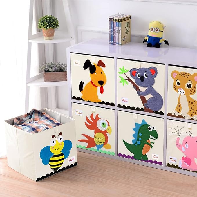 SITAKE 2 Pcs Foldable Animal Toy Storage Box/Bin/Cube, Collapsible Storage Organizer Chest Basket Container for Kids, Toddlers, Boys and Girls(13 x 13 x 13 Inch, Tiger & Koala)