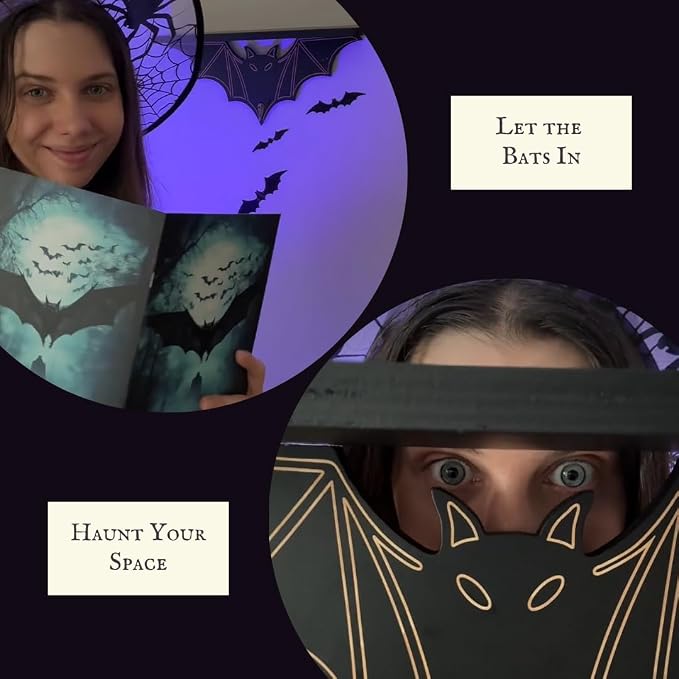Gothic Bat Shelf Wall Decor with Hooks - Valentines Spooky Goth Themed Gifts for Adults Women with Bat Stickers - Black Floating Shelf for Bedroom Living Room - Unique Vampire Room Lovers Accessories