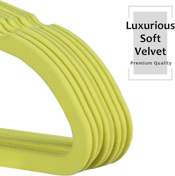 VECELO Premium Velvet Clothes Hangers Suit Heavy Duty (60 Pack)-Non Slip & Space-Saving with 8 Finger Clips & Tie Rack Excellent for Men and Women,Yellow
