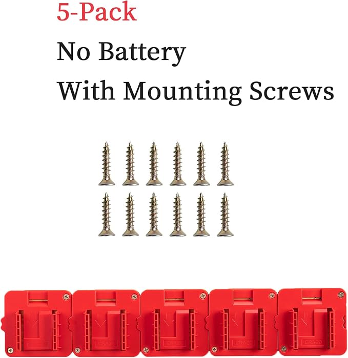 Battery Holder Compatible for Craftsman V20 20V Battery, Wall Mount Battery Storage Organizer for Workshop, Garage, Work Van, Under Shelf, Tool Box -5 Pack