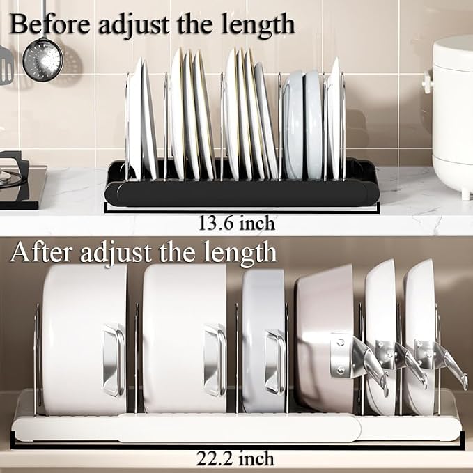 Pot Rack : Pots and Pans Organizer Under Cabinet 7 Adjustable Compartment Expandable Pot Lid Holder for Kitchen Cookware, Bakeware, Lid, Dishes, Cutting Boards,Apricot