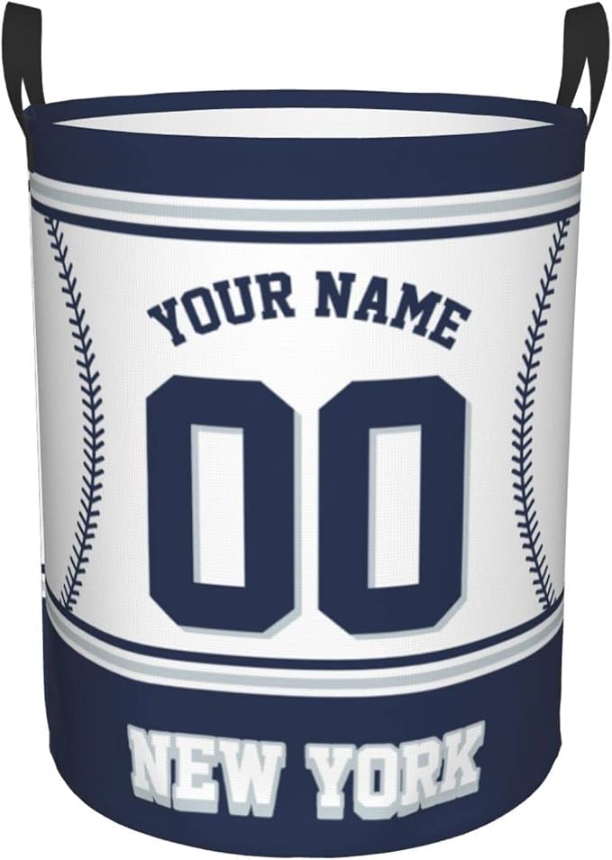 Custom New York Laundry Hamper Personalized Laundry Basket Customized Name And Number Collapsible Storage Basket for Bedroom Bathroom Living Room Baseball Fan Gifts
