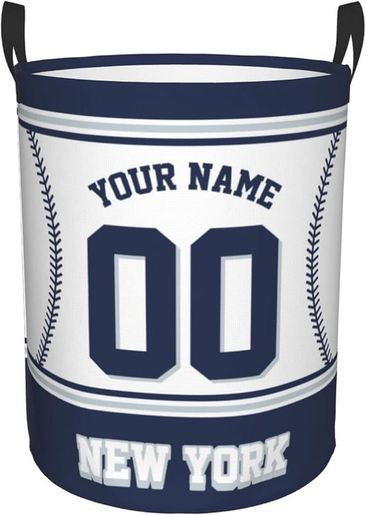 Custom New York Laundry Hamper Personalized Laundry Basket Customized Name And Number Collapsible Storage Basket for Bedroom Bathroom Living Room Baseball Fan Gifts