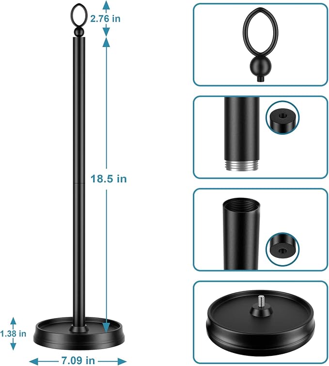 ROLABAM Heavy Weighted Toilet Paper Holder (with Reserve Function) Free Standing, Spare Toilet Paper Roll Storage Stand for Bathroom Total Height 22.5" ，Matte Black