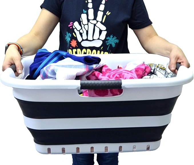 SAMMART 41L (10.8 gallon) Collapsible 3 Handled Plastic Laundry Basket - Foldable Pop Up Storage Container/Organizer - Portable Washing Tub - Space Saving Hamper/Basket (3 handled rectangular, Black)