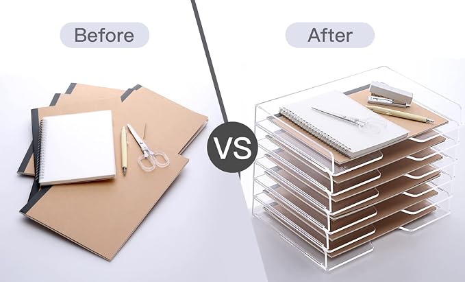 SANRUI 2-Tier Acrylic Paper Tray Organizer, Clear Stackable File Organizer for Desk, Paper Sorter Desk Organizer for Home Office Supplies