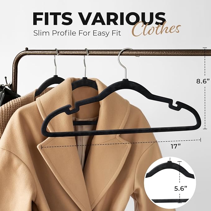 Our Modern Space 30 Pack Velvet Hanger for Shirt Pants Dresses Skirts Suits Jackets - Slim Space Saving Design - Standard Coat Hanger - Sturdy & Durable Design with Shoulder Grooves Hook