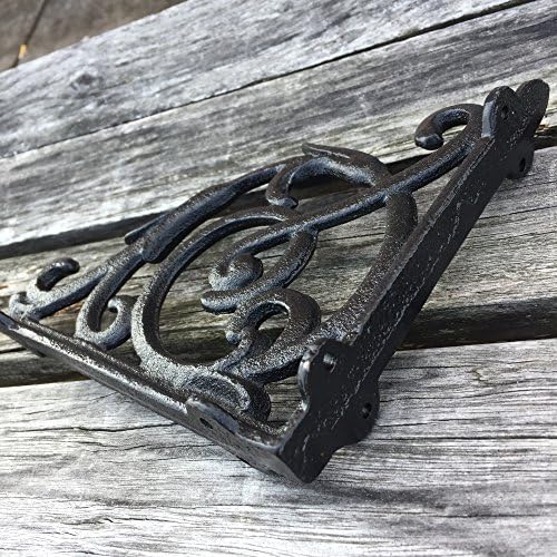 4 Pack Heavy Duty Wall Shelf Bracket, Antique Style Cast Iron Brackets, Garden Braces Rustic Shelf Bracket Black, Hardwa