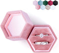 DesignSter Velvet Ring Box Hexagon - Premium Gorgeous Vintage Double Ring Display Holder with Detachable Lid for Proposal, Engagement, Wedding, Ceremony (Pink)
