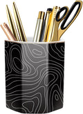 Black Pen Holder, Pencil Cup for Desk, Cute Desk Organizer, Durable Ceramic Decorative Makeup Brush Desktop Accessories, Stylish Stationery for Office, Home, Abstract Pattern