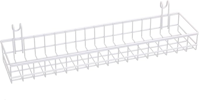 Kaforise Multipurpose Mesh Wall Metal Wire Basket, Grid Panel Hanging Tray, Wall Mount Organizer, Wire Storage Shelf Rack for Home Supplies, Wall Decor, Small Size, White Coated