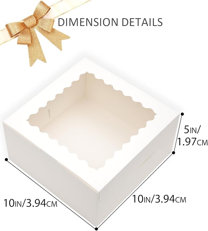 qiqee 10"x10"x5" Cake Box, 36 Sets White Cake Box with Window ＆ 36 Sets 10" White Cake Round Boards, for Cake, Treat Cookie Dessert, Pastry, Birthday Party, Weddings