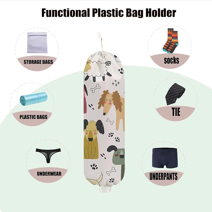 Dog Plastic Bag Holder 22.5x9 Inch, Wall Mount Plastic Bag Holders for Grocery Bags, Bone Reusable Grocery Bags Storage Dispenser for Home Kitchen Pantry Decor, Dog Lovers Gifts for Women Mom Friend