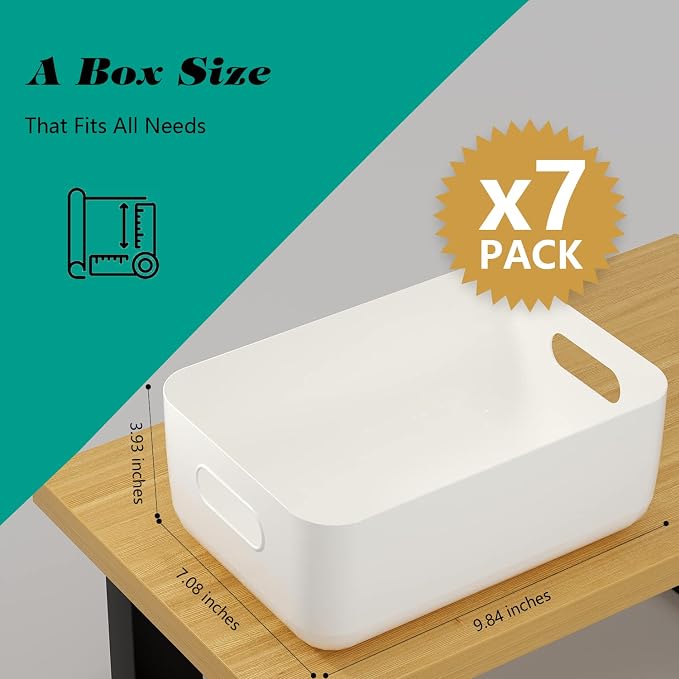 OWill 7 Pack Plastic Storage Bins, 4.2L Small Organizer Baskets with Handles, Pantry Cabinet Bathroom Classroom Storage Containers, Colorful Shelf Bins for Home Kitchen Closet Organization
