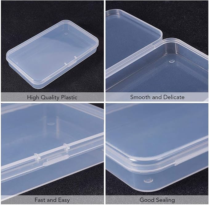 BENECREAT 10 Packs 5x3.3x0.8 Large Clear Rectangle Plastic Storage Box Bead Storage Containers with Lids for Cards, Clips and Other Craft Accessories