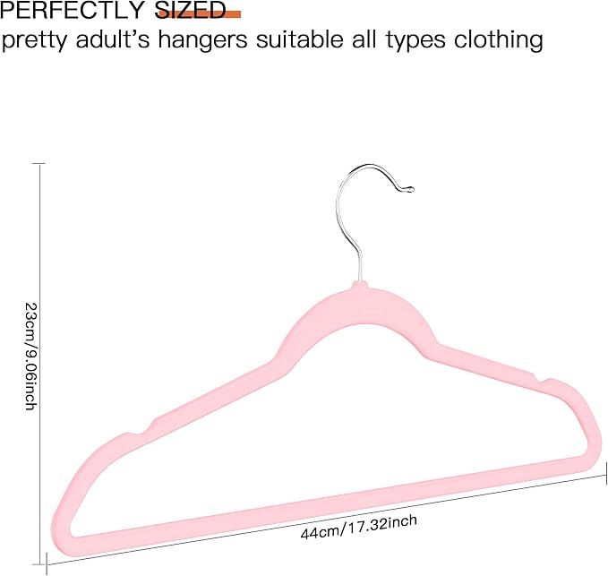 Pink Velvet Hangers 20 Pack, Slim Space Saving Suit Hangers for Closet Organizer, Rotating Silver Hook, Non Slip Clothes Felt Hanger Heavy Duty for Coat,Shirt, Pants, Camisole, Dress