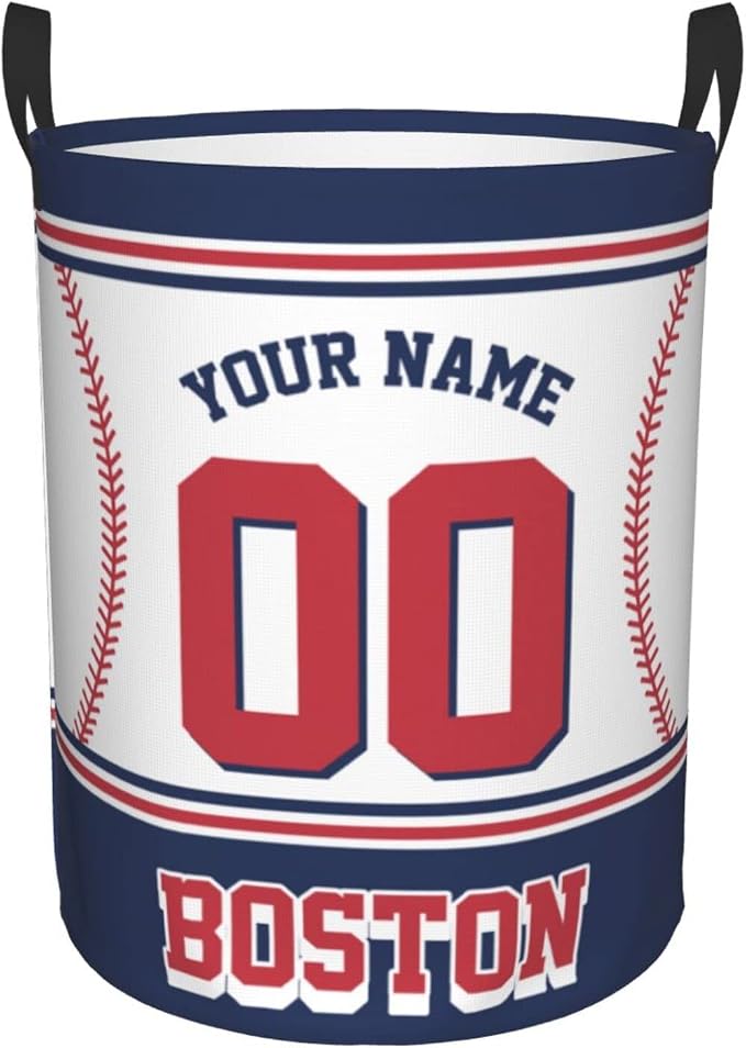 Custom Boston Laundry Hamper Personalized Laundry Basket Customized Name And Number Collapsible Storage Basket for Bedroom Bathroom Living Room Baseball Fan Gifts