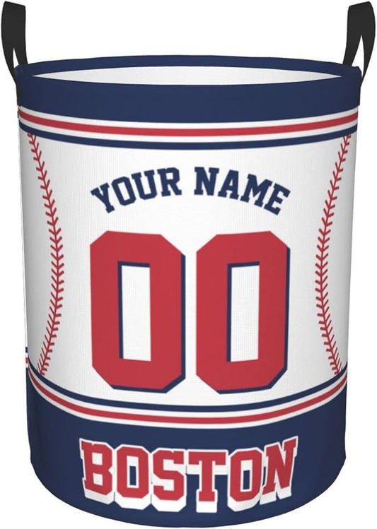 Custom Boston Laundry Hamper Personalized Laundry Basket Customized Name And Number Collapsible Storage Basket for Bedroom Bathroom Living Room Baseball Fan Gifts