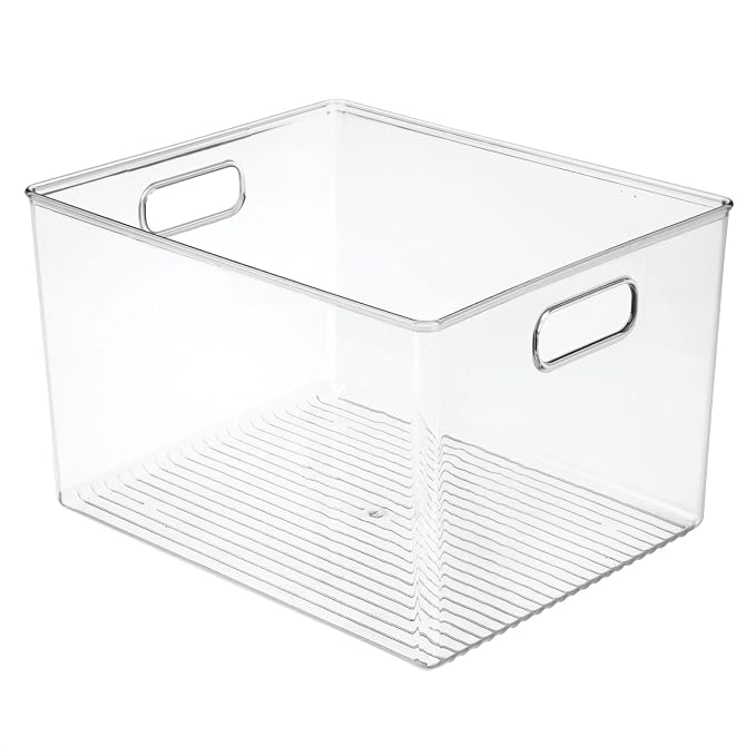mDesign Plastic Storage Organizer Container Bin for Kitchen Organization in Pantry, Cabinet, Countertop Fridge, Refrigerator, and Freezer - Hold Food, Drink, or Snacks, Ligne Collection, Clear