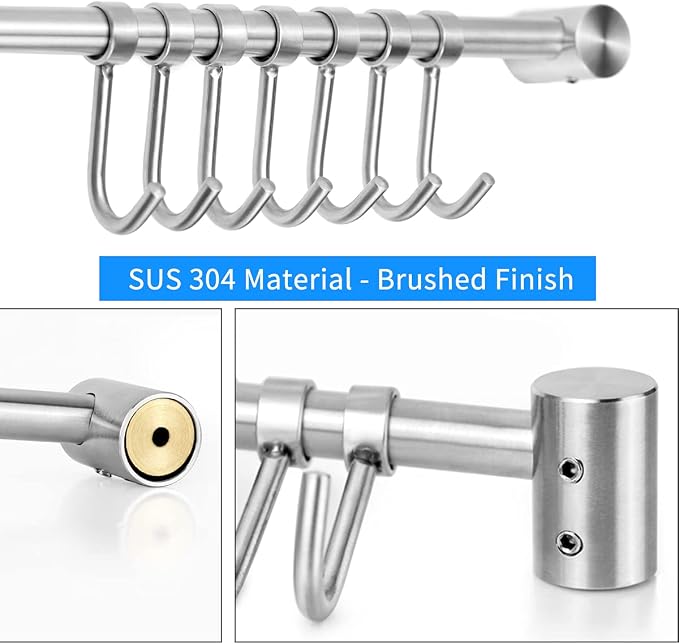 Audmore Kitchen Utensil Rack 2PCS, 15.6” Pot & Pan Hanging Rack Wall Mount | 304 Stainless Steel Lid Cooking Utensil Hanger, 7 Sliding Hooks for Spatula Spoon, Measuring Cups, Coffee Mug, Space Saving