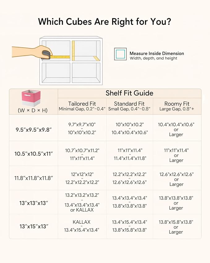 Cube Storage Bins | 10.5"x10.5"x11", Macaron & White, 6 Pack | Multi-Size | 2X Thick Support Board | Vegan Leather Handles | 7.7 oz/yd² Fabric | 11"x11" Drawer Insert Basket