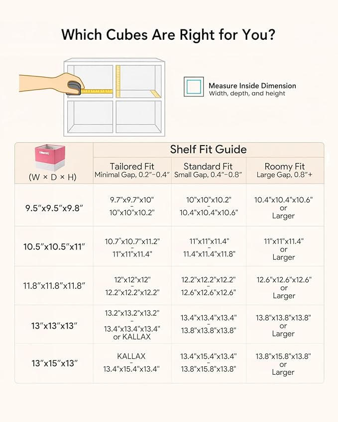 Cube Storage Bins | 13"x15"x13", Macaron & White, 4 Pack | Multi-Size | 2X Thick Support Board | Vegan Leather Handles | 7.7 oz/yd² Fabric | Drawer Insert Basket Fits KALLAX