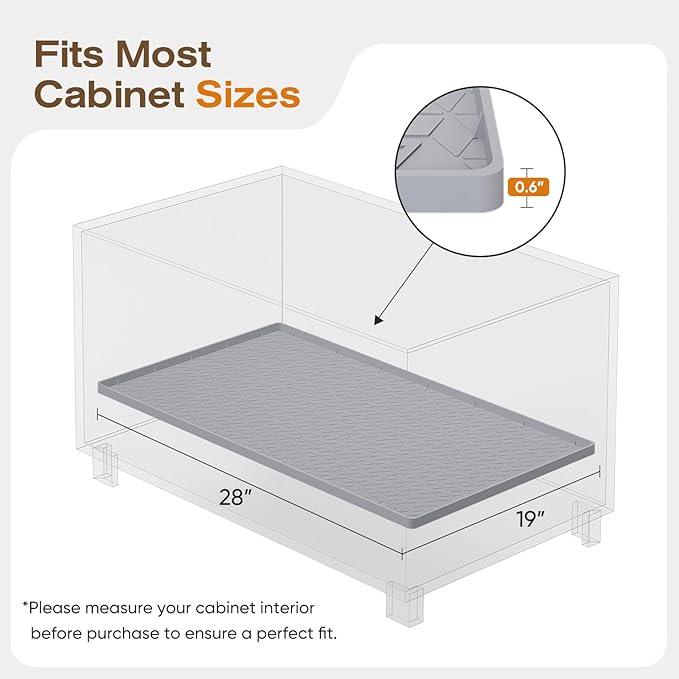 TRZZ Silicone Waterproof Under Sink Mat 28" x 19", Drip Tray and Cabinet Liner for Kitchen and Bathroom, Prevents Water Damage and Organizes Cabinets (Grey)