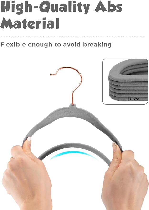 Smartor Kids Velvet Hangers 50 Pack, 14 Inch Premium Non Slip Kids Felt Hangers for Closet, Space Saving Toddler Clothes Hanger for Youth's Childrens' Clothes (Rose Gold Hook)- Grey