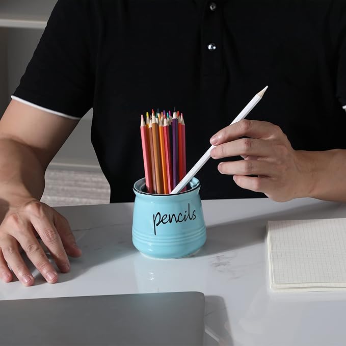 ONTUBE Porcelain Pencils Holder Stand,Ceramic Pens Holder (Turquoise)