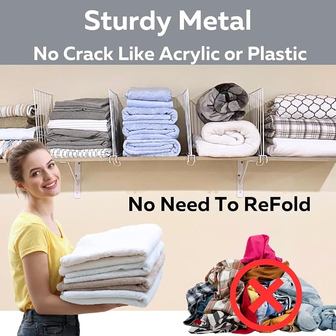 Evelots Shelf Dividers for Wood Shelf, 8 Pack Closet Organizers and Storage for Clothes, Purse, Pantry - No Crack Solid Steel Construction-12 Inch Tall Shelf Organizer -Stable Reinforced Wide Bottom
