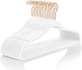 MIZGI Premium Velvet Hangers 100 Pack Heavy Duty - Non Slip Felt Hangers - White - Rose Gold Swivel Hooks,Space Saving Clothes Hangers,Durable Strong Hangers for Suits,Coats,Dress