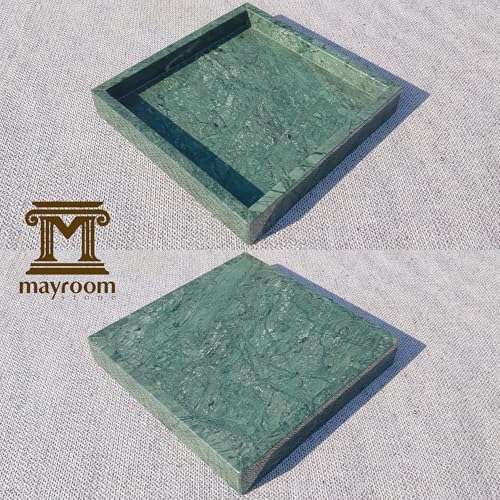 8x8 Natural Marble Vanity Tray: Polished Luxury Square Organizer for Bathroom Kitchen Dresser Makeup Jewelry Coffee Tabl