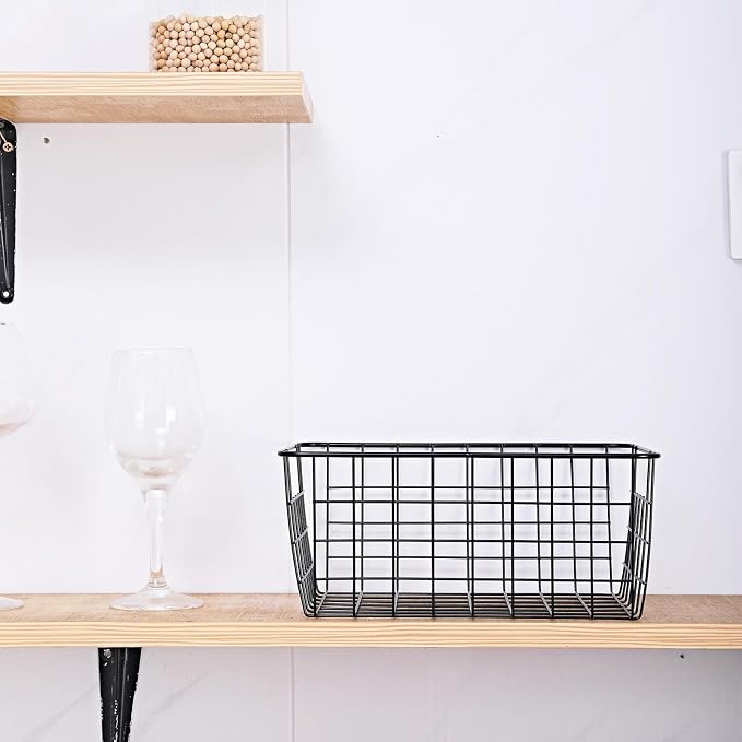 11" Upright Freezer Storage Baskets, Black Wire Storage Bins Small Bakset for Freezer, Pantry, Bathroom Organizing, Set of 2