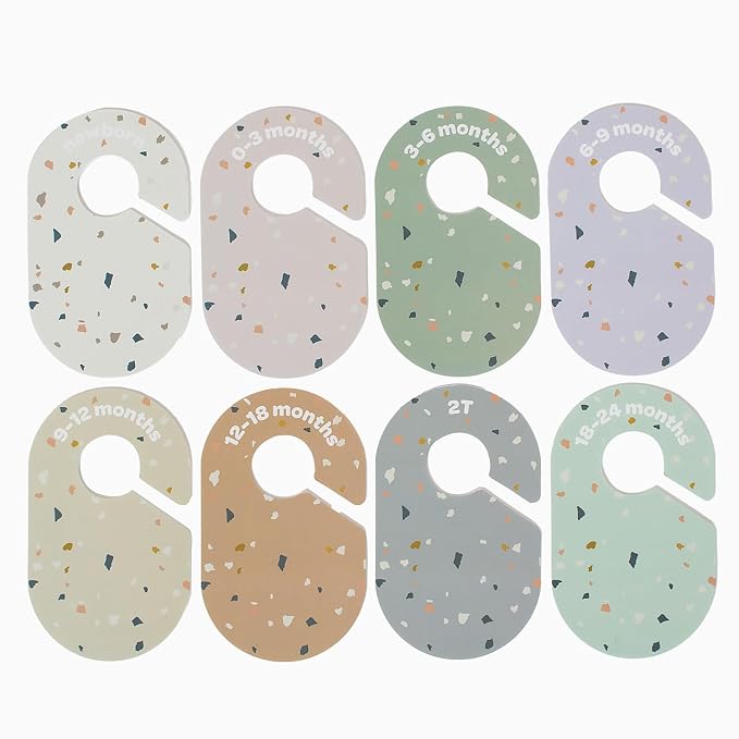3 Sprouts Baby Closet Dividers, Newborn to 2T, Terrazzo, 8 Piece Set | Newborn to 2T sizing, 8-piece set, Double-sided size labels, Age labels, Nursery closet storage, Baby clothes organizer
