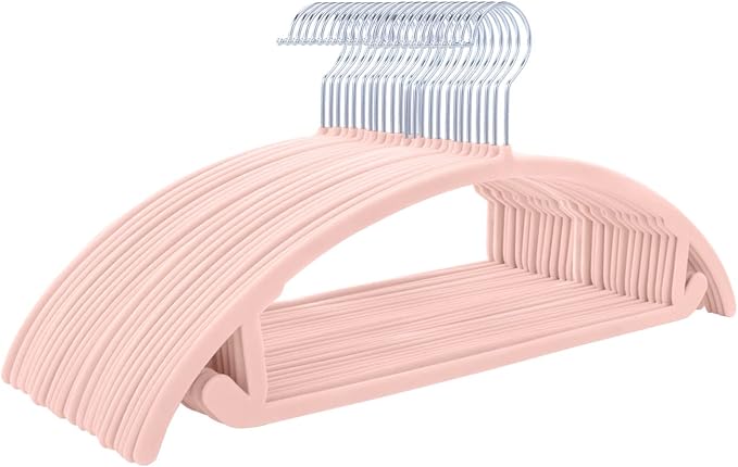 MIZGI Premium Velvet Hangers 50 Pack Heavyduty- Non Slip No Shoulder Bump Suit Hanger - Chrome Hooks,Space Saving Clothes Rounded Shape for Coat,Sweater,Jackets,Pants
