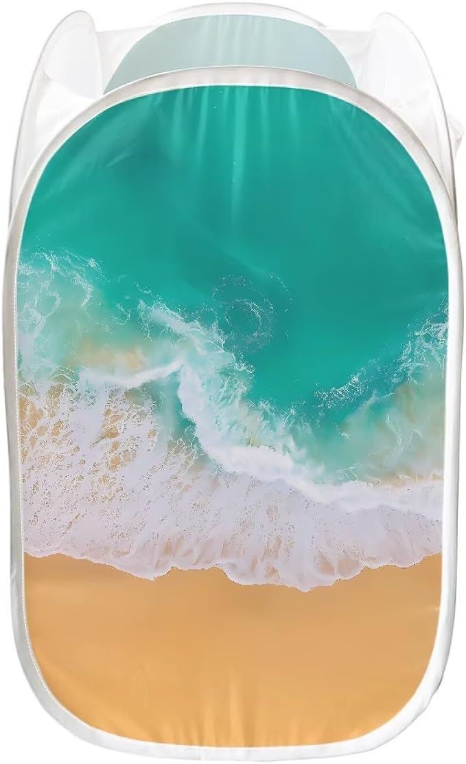 AFPANQZ Pop Up Laundry Hamper with Side Pocket Collapsible Design for Clothes, Seaside Print Laundry Toys Nursery Save Place for Home Easy Folding for Travel 61L,13.5x13.5x21 inches