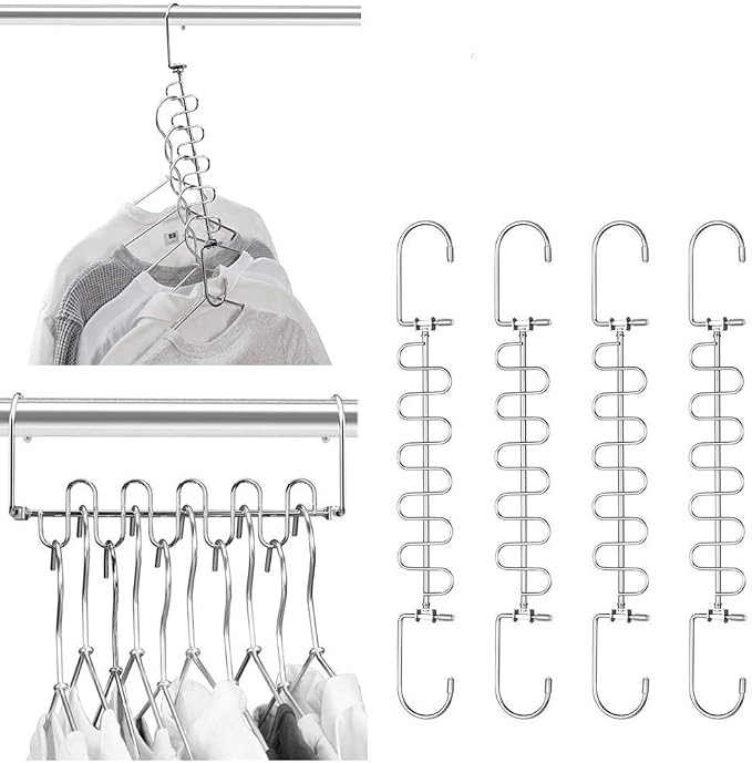Meetu Magic Cloth Hanger Space Saving Hangers Metal Closet Organizer for Wardrobe Organization (Pack of 4)