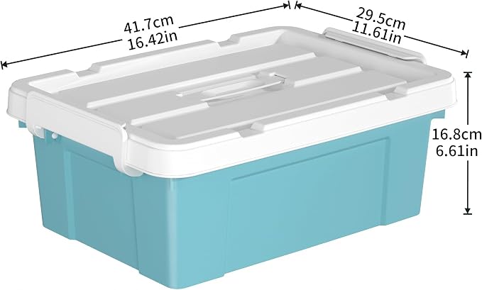 Cetomo Lidded Storage Bin with Handle, Tote Organizing Container with Durable Lid and Secure Latching Buckles, Stackable and Nestable, Plastic, 16 Quart-4 Pack, Blue