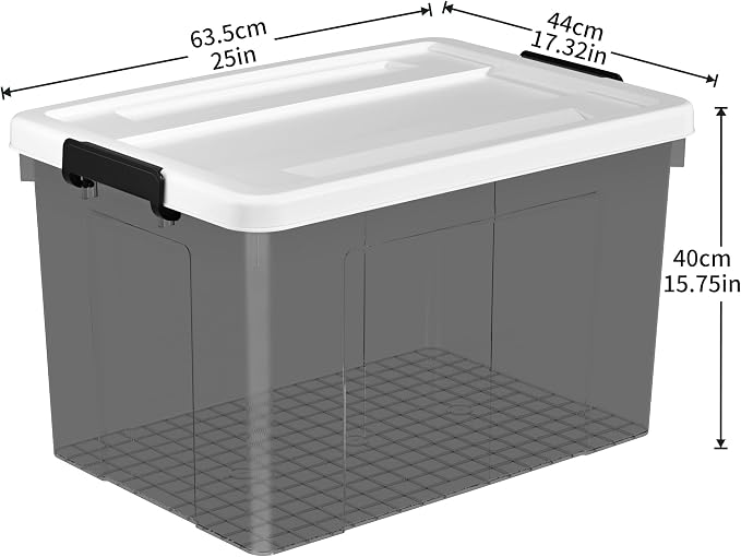 Cetomo Lidded Storage Bin with Handle, Tote Organizing Container with Wheels, Lid and Secure Latching Buckles, Stackable and Nestable, Plastic, 95 Quart-3 Pack, Clear Black